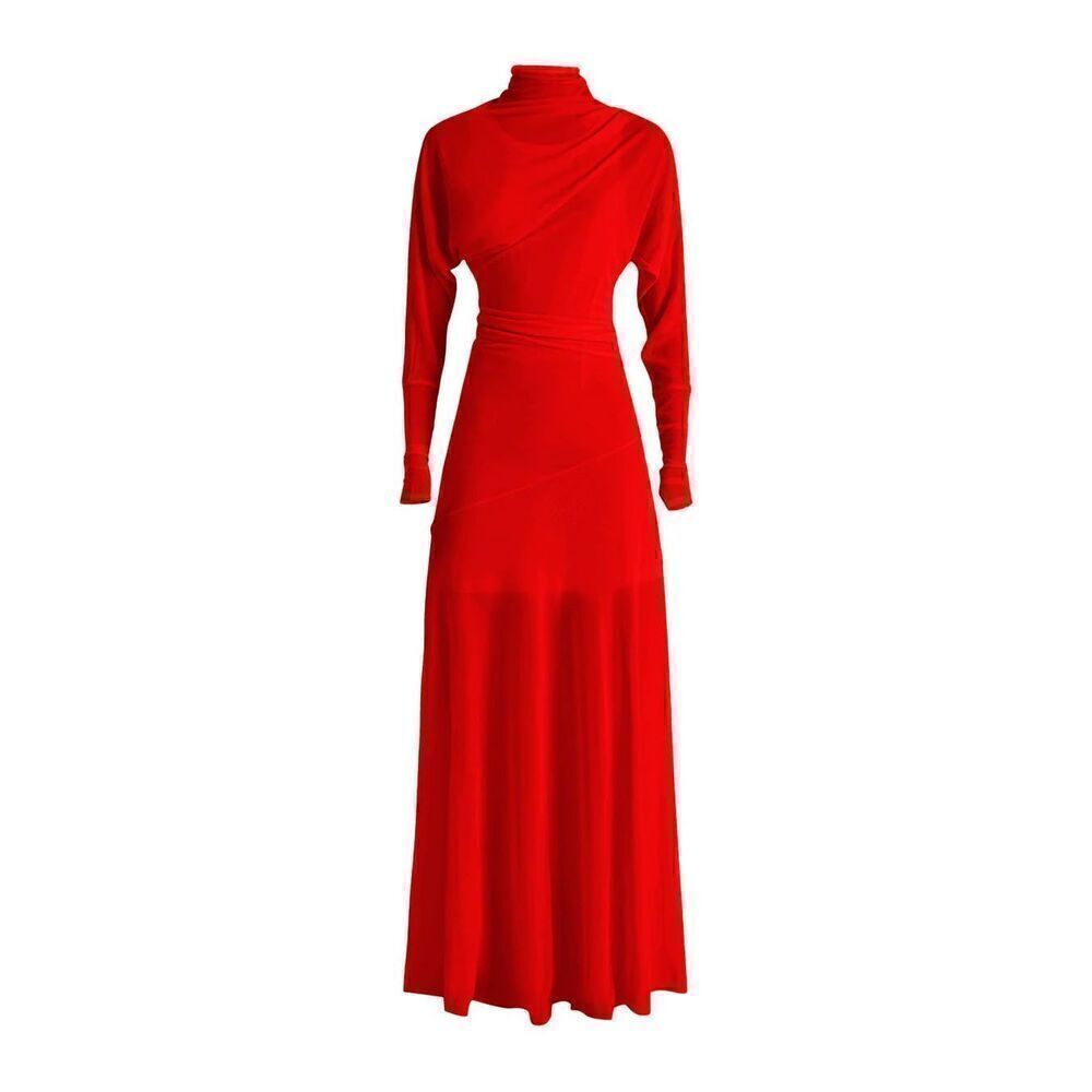 Proenza Schouler Women's Red Long Sleeve Crepe Jersey Maxi Dress Size 12 Nwot